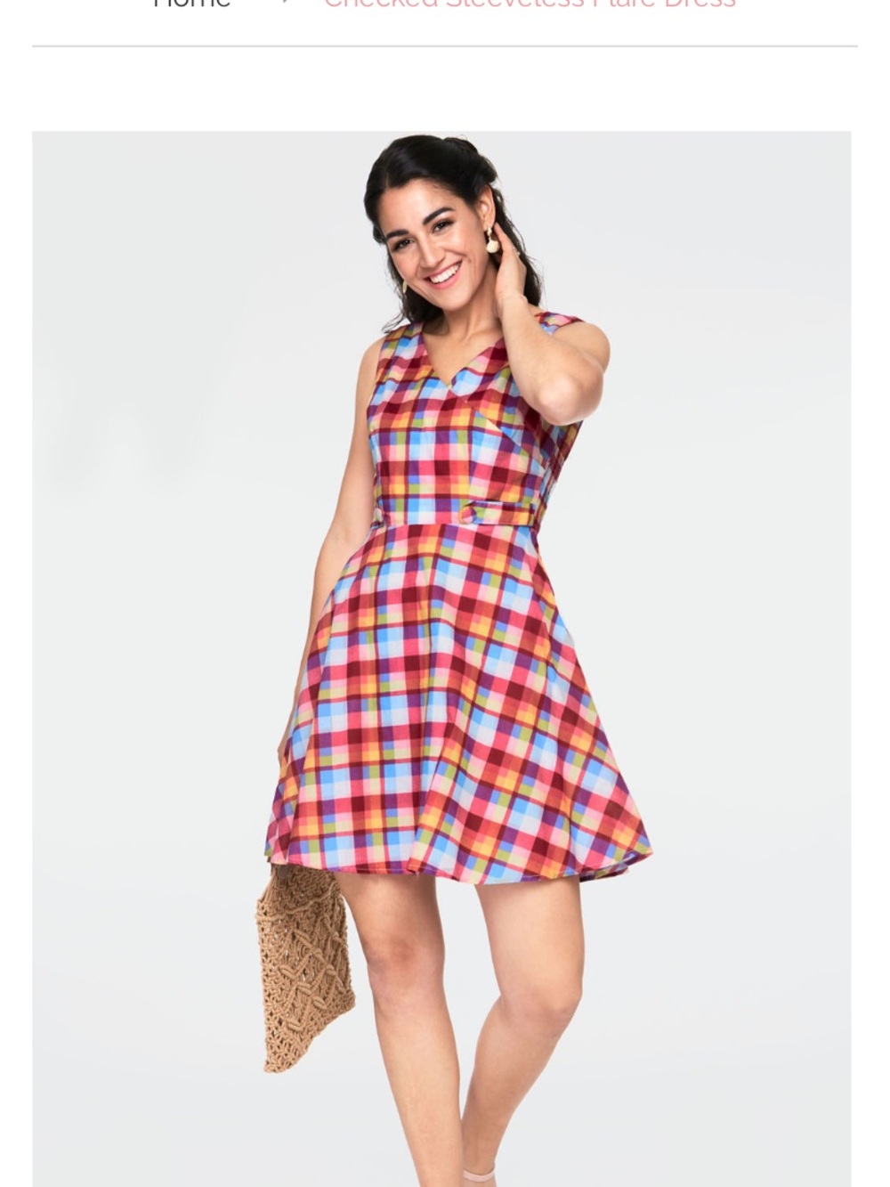 Checked Sleeveless Flare Dress in Multicolor